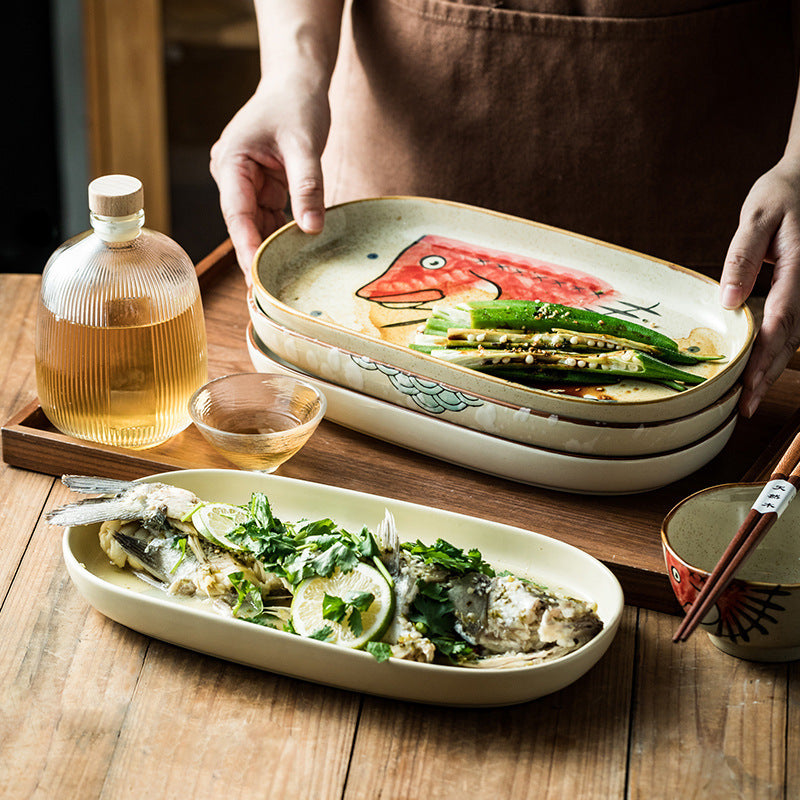 Hand Painted Ceramic Long Oval Plate