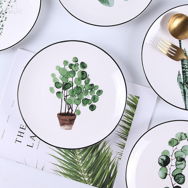 Green Plant Ceramic Plate Cartoon Fruit Plate