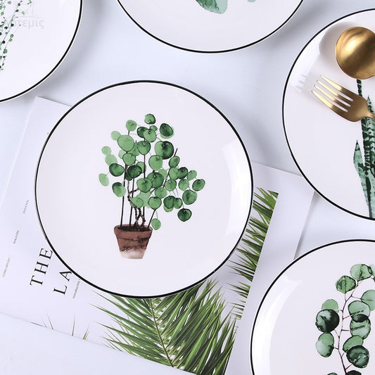 Green Plant Ceramic Plate Cartoon Fruit Plate