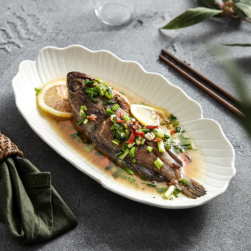 Fish Steaming Plate Household Oval Ceramic Plate