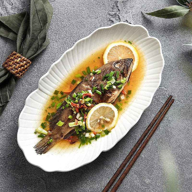 Fish Steaming Plate Household Oval Ceramic Plate
