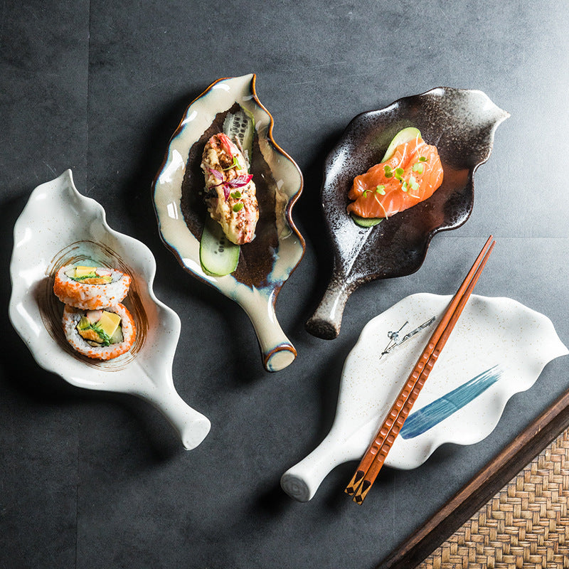 Creative Leaf Shaped Hand Painted Rough Ceramic Plate