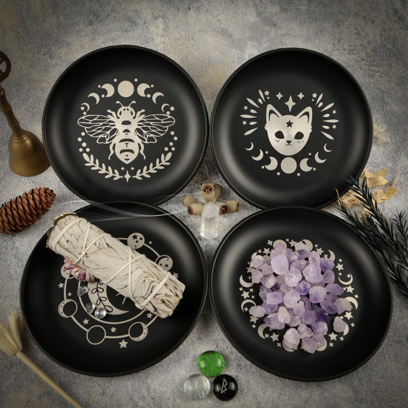 Black Cat Pattern Ceramic Round Plate